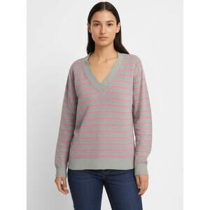 Gap Sweater Womens Size M Grey Pink Striped V-Neck Long Sleeve Casual Cozy Y2K